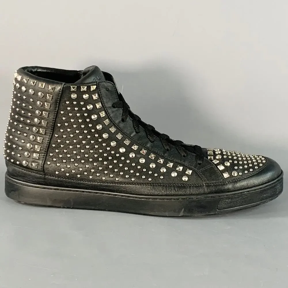 GUCCI Limited Edition Size 14 Black Silver Studded Leather High Top Sneakers